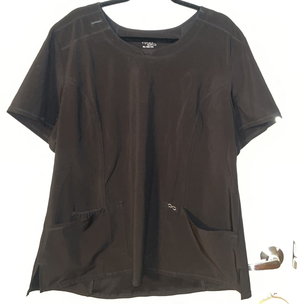 Black Cherokee Infinity Women's 3-Pocket STRETCH Round Neck Scrub Top